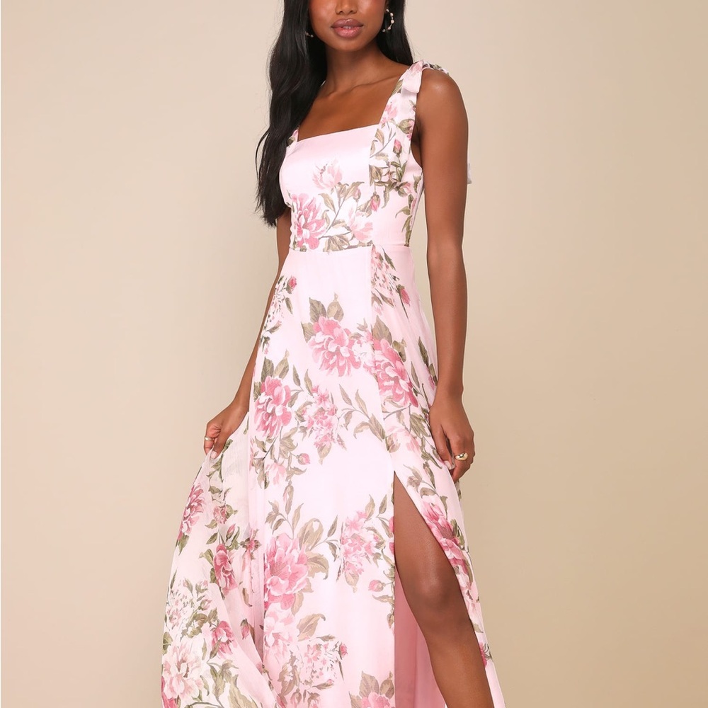 Lulus: Love Me Forever Pink Floral Tie-Strap Square Neck Maxi Dress